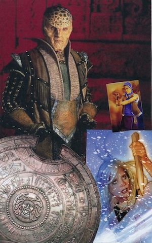 SoulCollage® card featuring strong/bodyguard character images and a shield