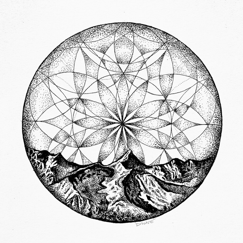 Abstract earth and sky mandala by Darcy Wade