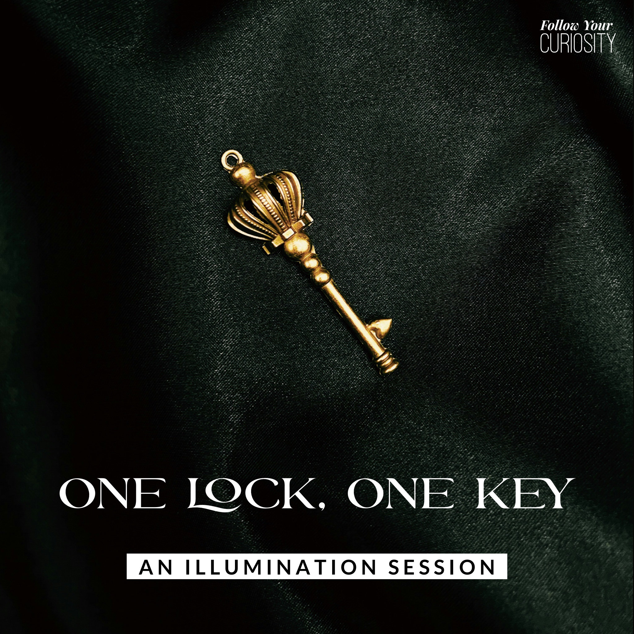 One Lock One Key logo: a fancy key with a crown at the head with text: One Lock, One Key: An Illumination Session
